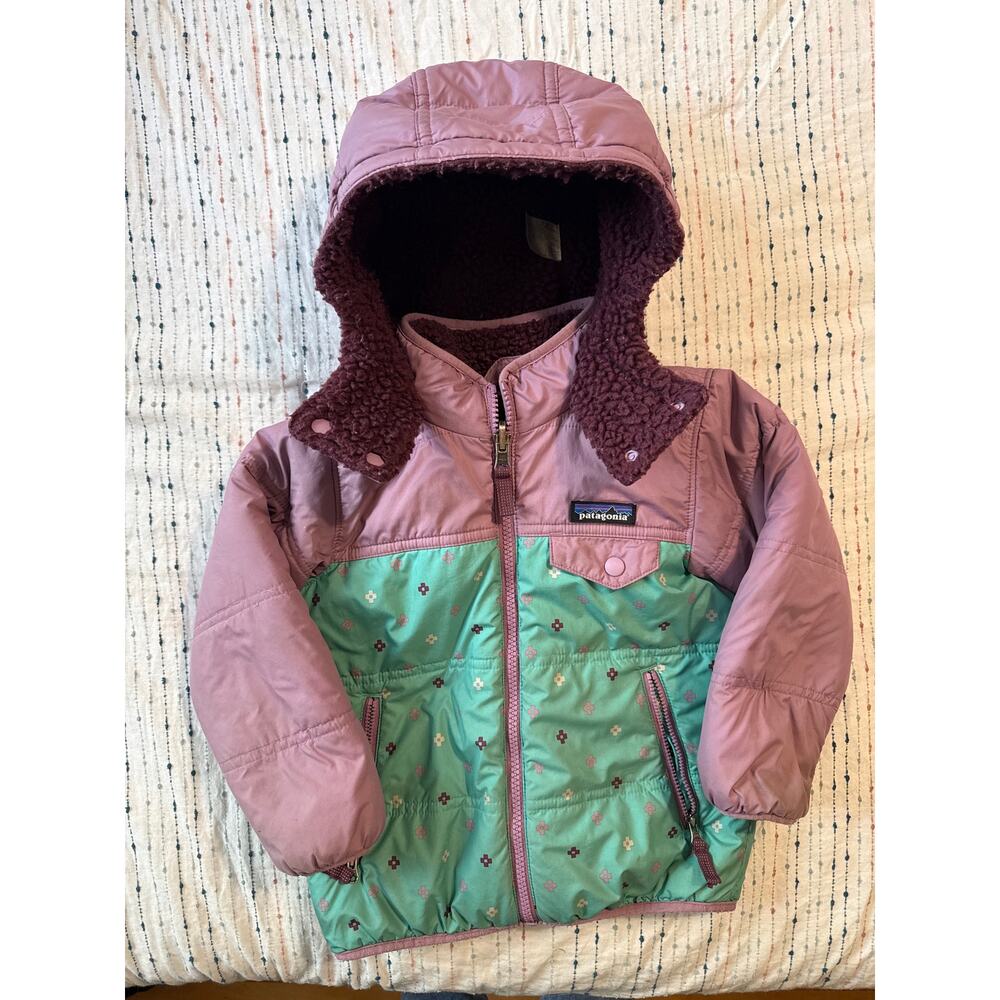 Patagonia Reversible Fleece Purple Teal Toddler Hooded Coat Size 4T